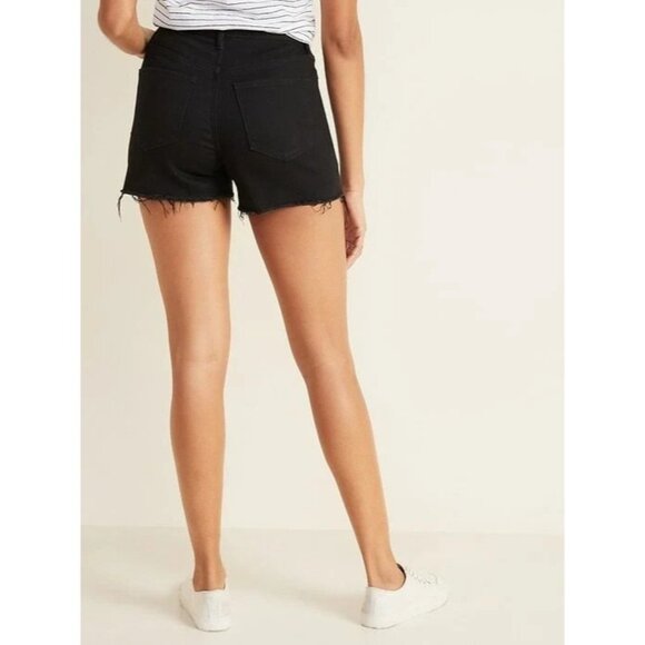 Old Navy High-Waisted Cut-Off Shorts Womens 10 Button Fly Frayed Hem Denim Black - Picture 9 of 10